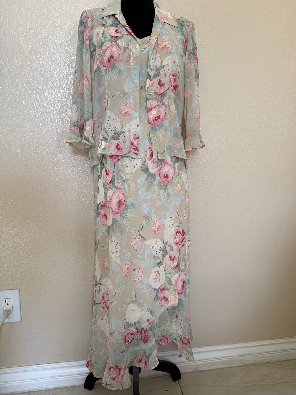 Positive Attitude Vintage Floral Maxi Dress Jacket Set Cottagecore 14P Romantic - Picture 2 of 16